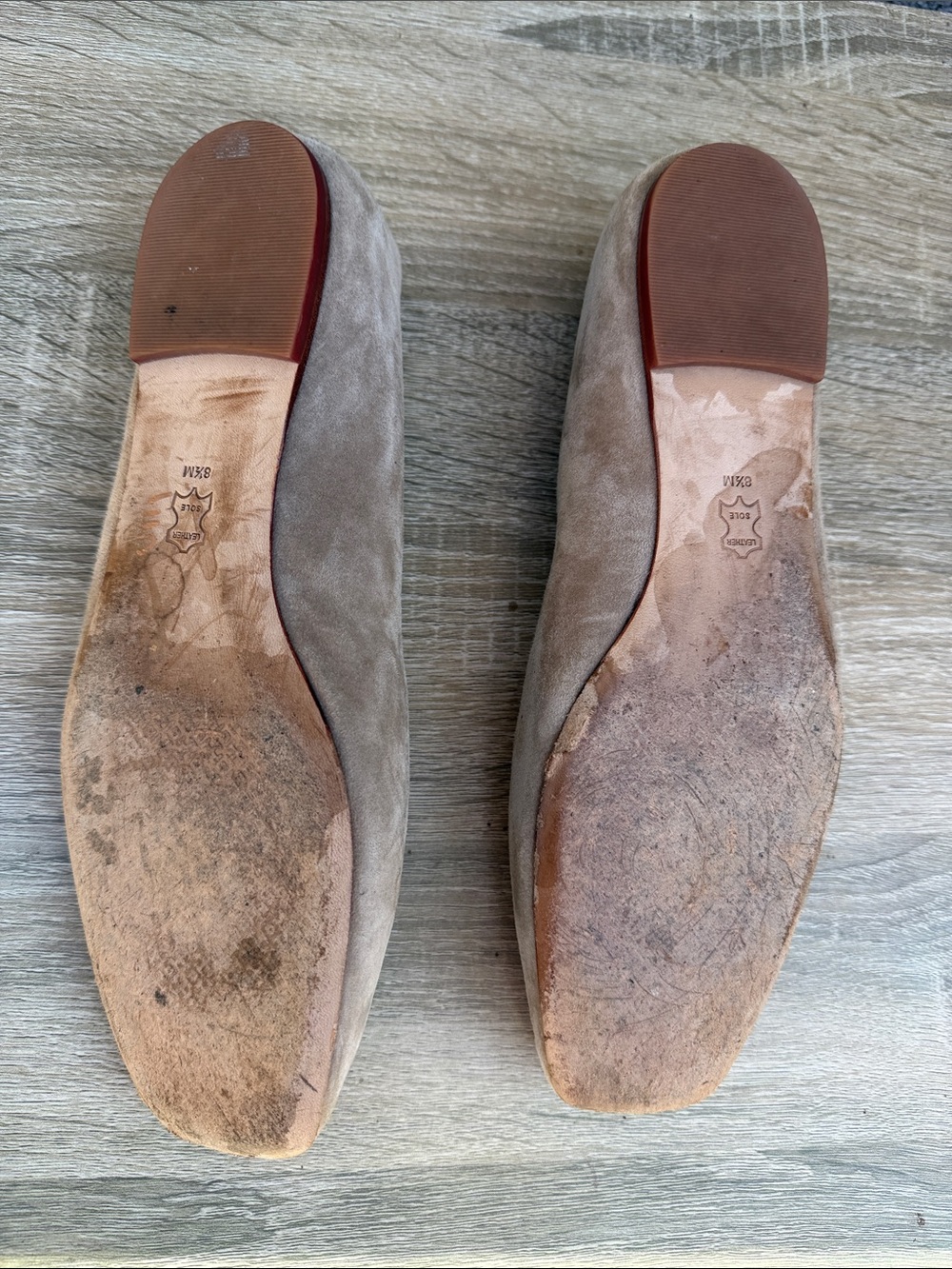 Tory Burch Georgia | Natural Tan Suede | Logo Square-Toe Flats - Picture 4 of 5